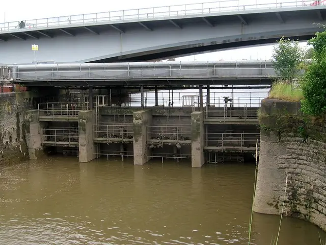 In this image, these look like the dam gates. I can see the water flowing. This looks like a...