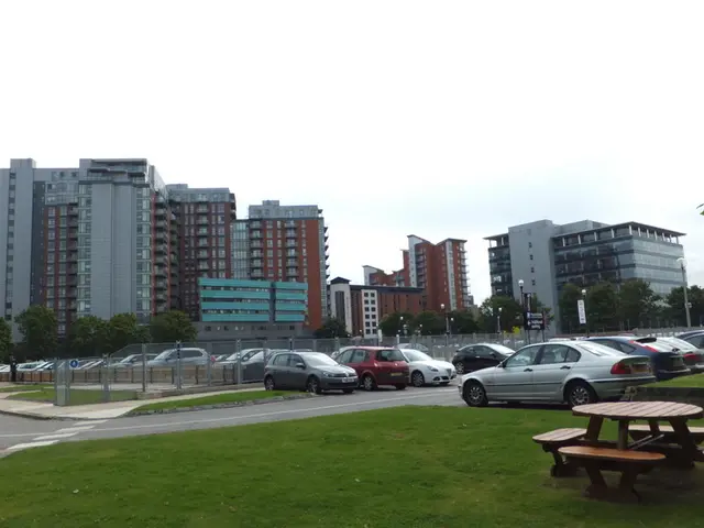 In the image we can see there are lot of cars which are parked on the road and the ground is filled...