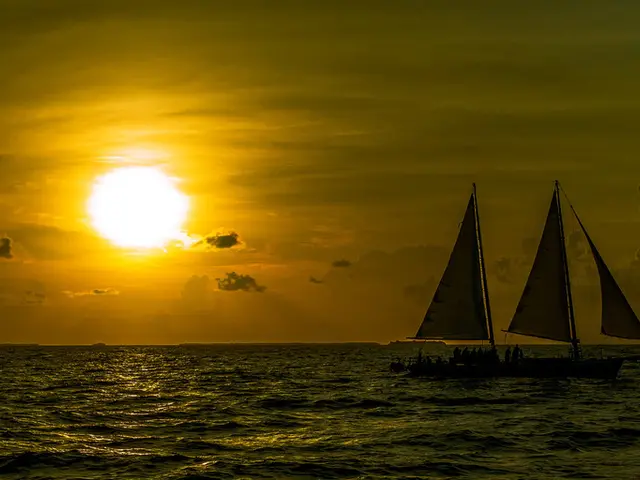 On the left side this is a sun, this is water, on the right side two ships are moving in this...