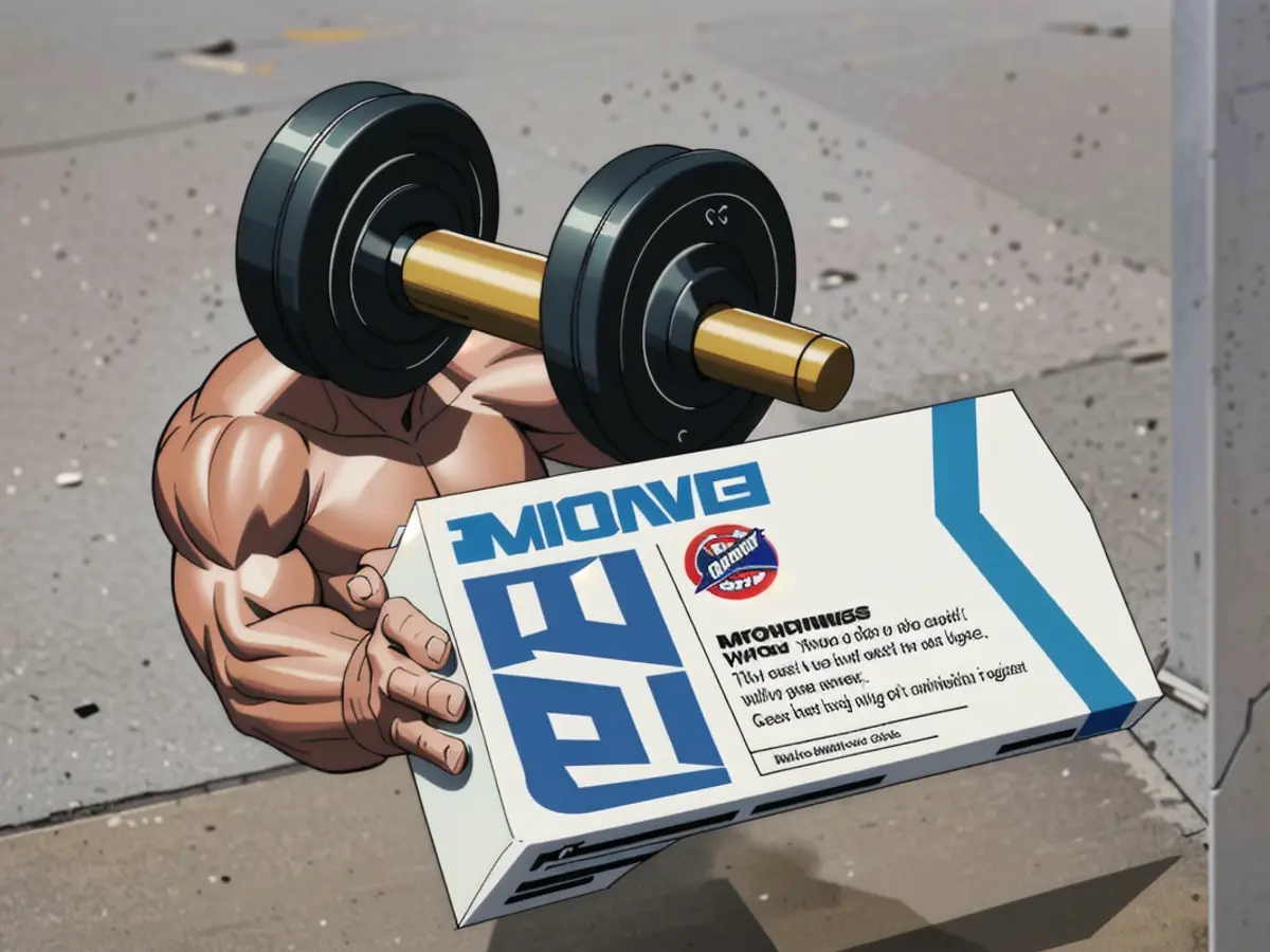 Drug pack for weight reduction located near a dumbbell.