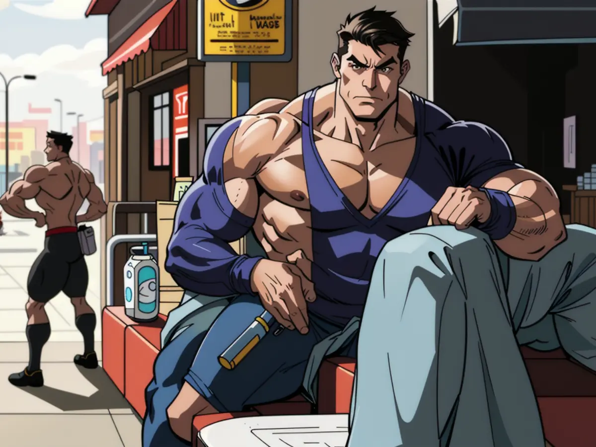 At a serene outdoor café, an individual relaxes, their posture tells a tale of tranquility. A...