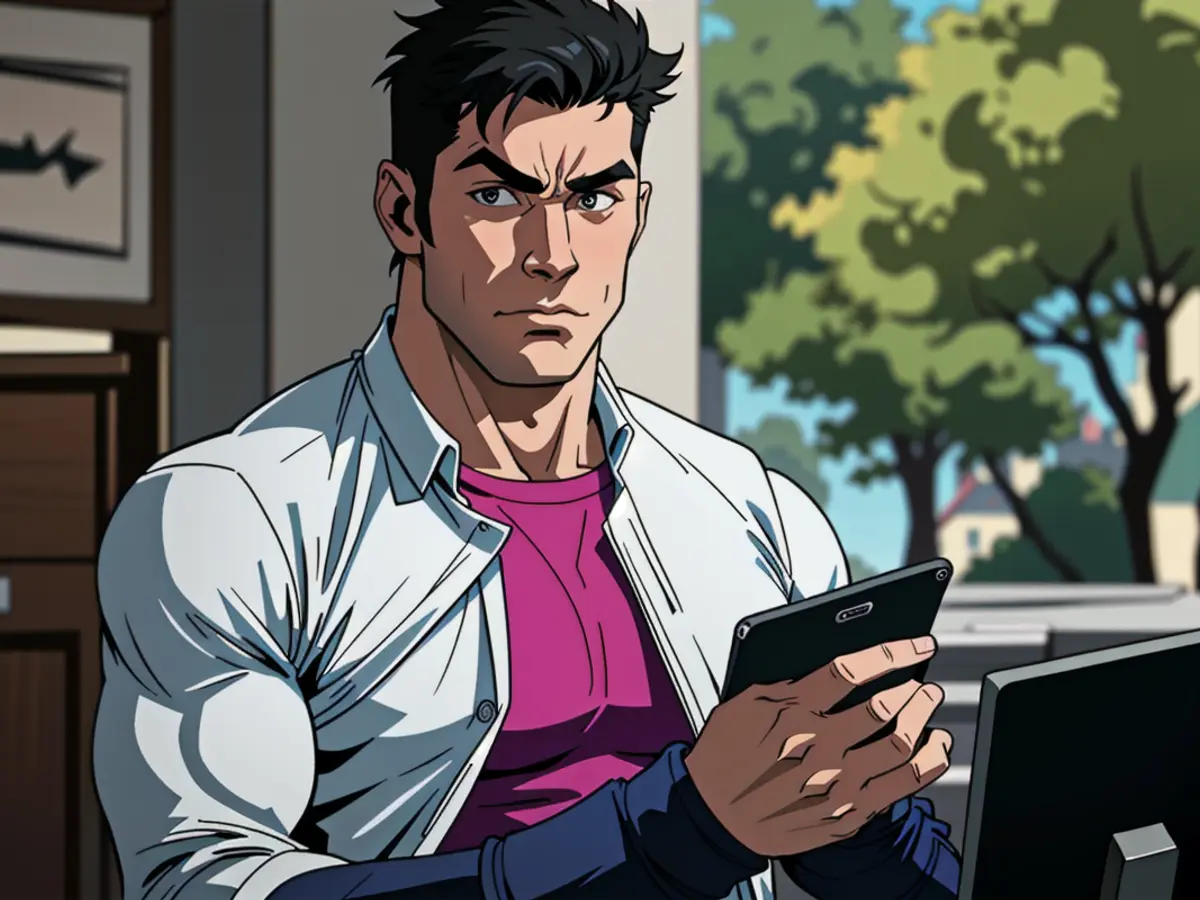 Individual engrossed in smartphone, earphones plugged in for audio arrangement.